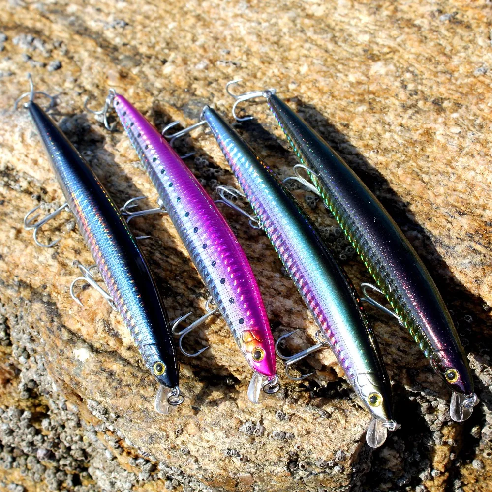 AOCLU Floating Long Cast Minnow 150mm 18.0g Diving 0.5-1m Hard Bait Crank Lure Weight Transfer Bass Tuna Boat Fishing VMC Hook