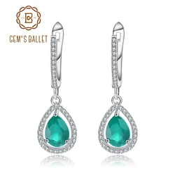 GEM'S BALLET Natural Water Drop Green Agate Gemstone Earrings 925 Sterling Silver Vintage Drop Earrings for WomenFine Jewelry