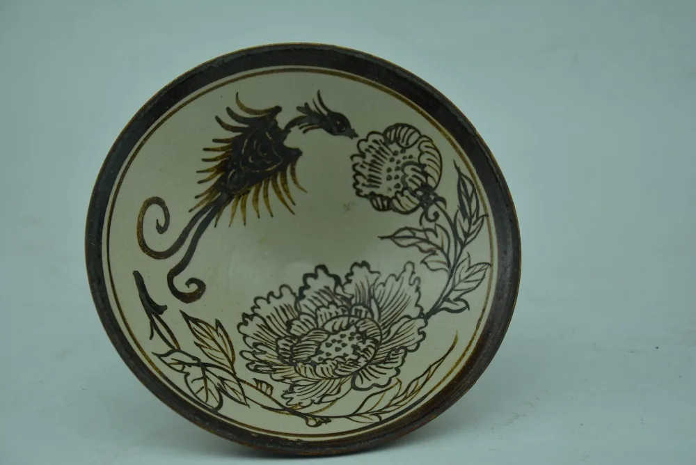 Antique SongDynasty porcelain bowl, CJ ZHOU KILN,flowers&Phoenix bowl,Hand-painted crafts,Collection&Adornment,Free shipping