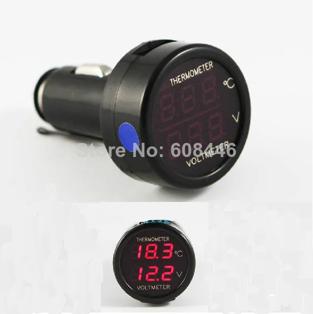 2 in 1 Car 12V and 24V Red Red Dual Display LED Dual Digital Car battery monitor voltmeter thermometer -10-80 Celsius