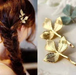 New Fresh European And American Style Three-dimensional Golden Leaves Retro Small Hair Clip Side Clip Female Wedding Accessories