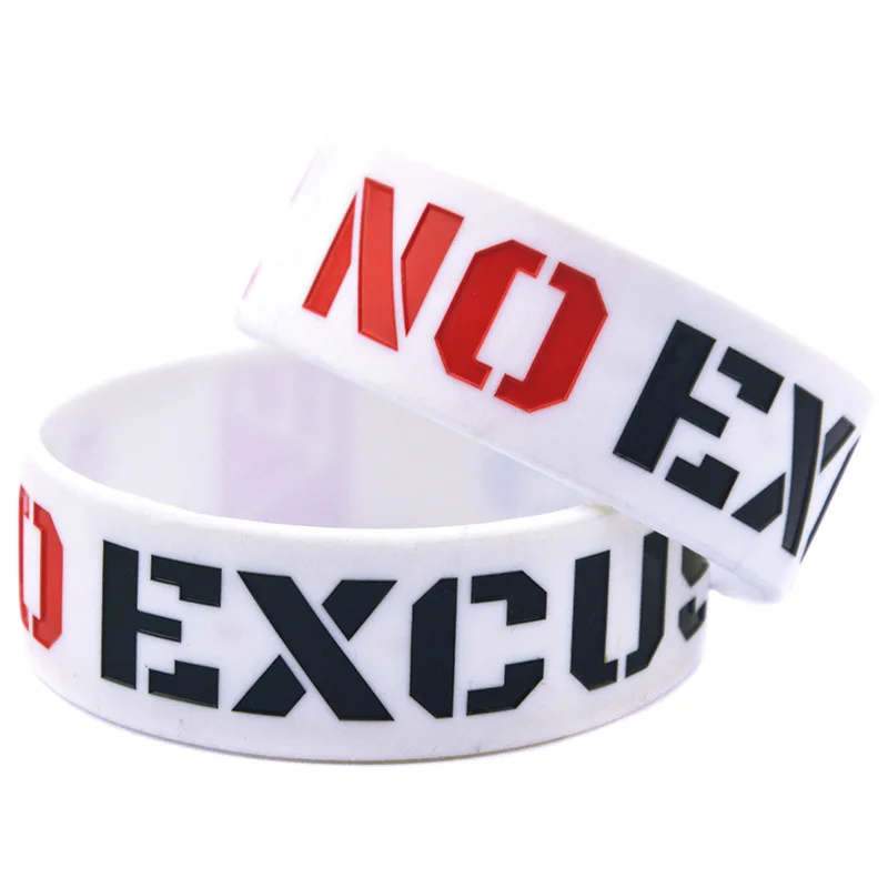 1 PC No Excuse Motivation Silicone Wristband 1 Inch Wide Positive Energy Gift Bangle Adult Size