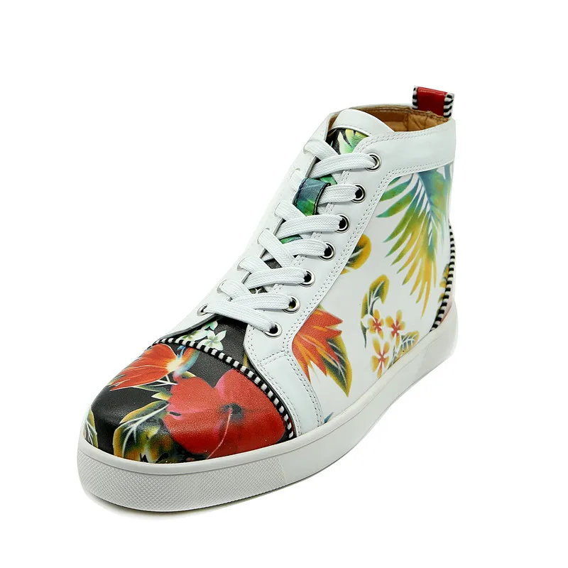 2018 Top quality Men Floral Shoes Mixed Color Flower Lace Up Sneaker Printing Sapatos High Top Men Casual Shoes