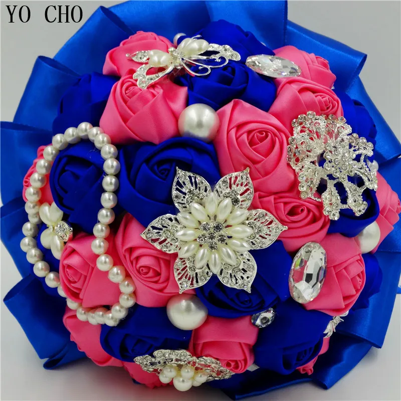 Artificial Wedding Bouquets with Crystal Rhinestone and Pearl  Bridal Bouquets  Luxury Jewelry  Royal Blue Flower