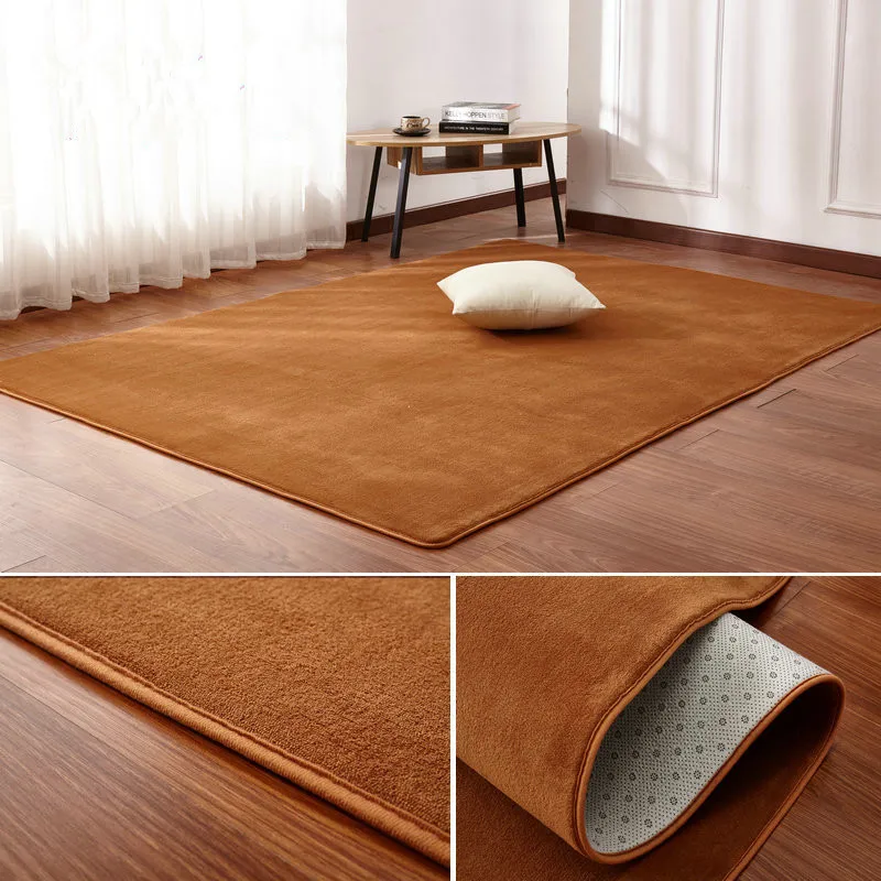 Solid color thick coral fleece carpet living room coffee table blanket bedroom bedside rectangular window rug Tatami yoga mat