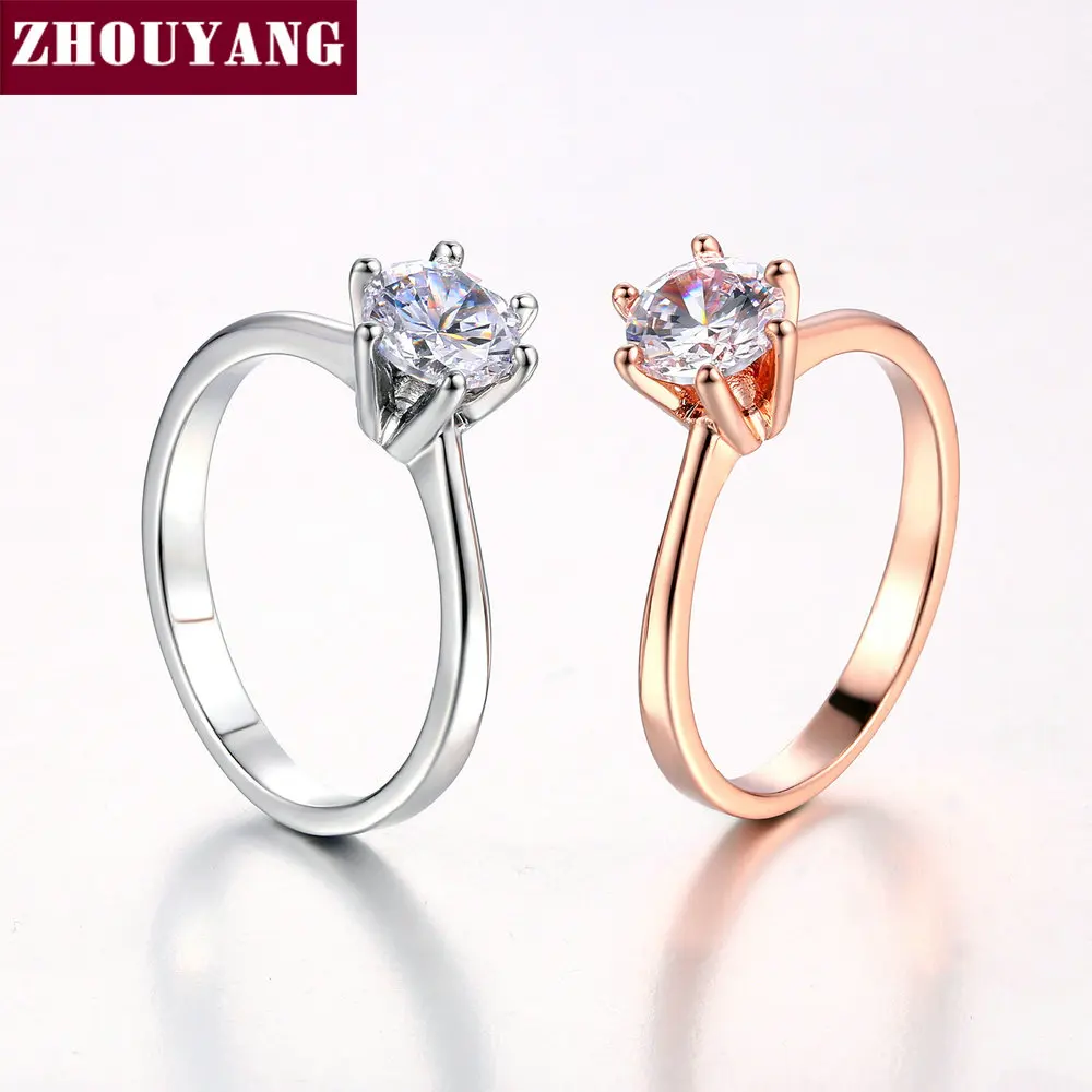 ZHOUYANG Wedding Rings For Women Man Classic Cubic Zirconia Lover Ring Rose Gold Color & Silver Color Fashion Jewelry R013 R400