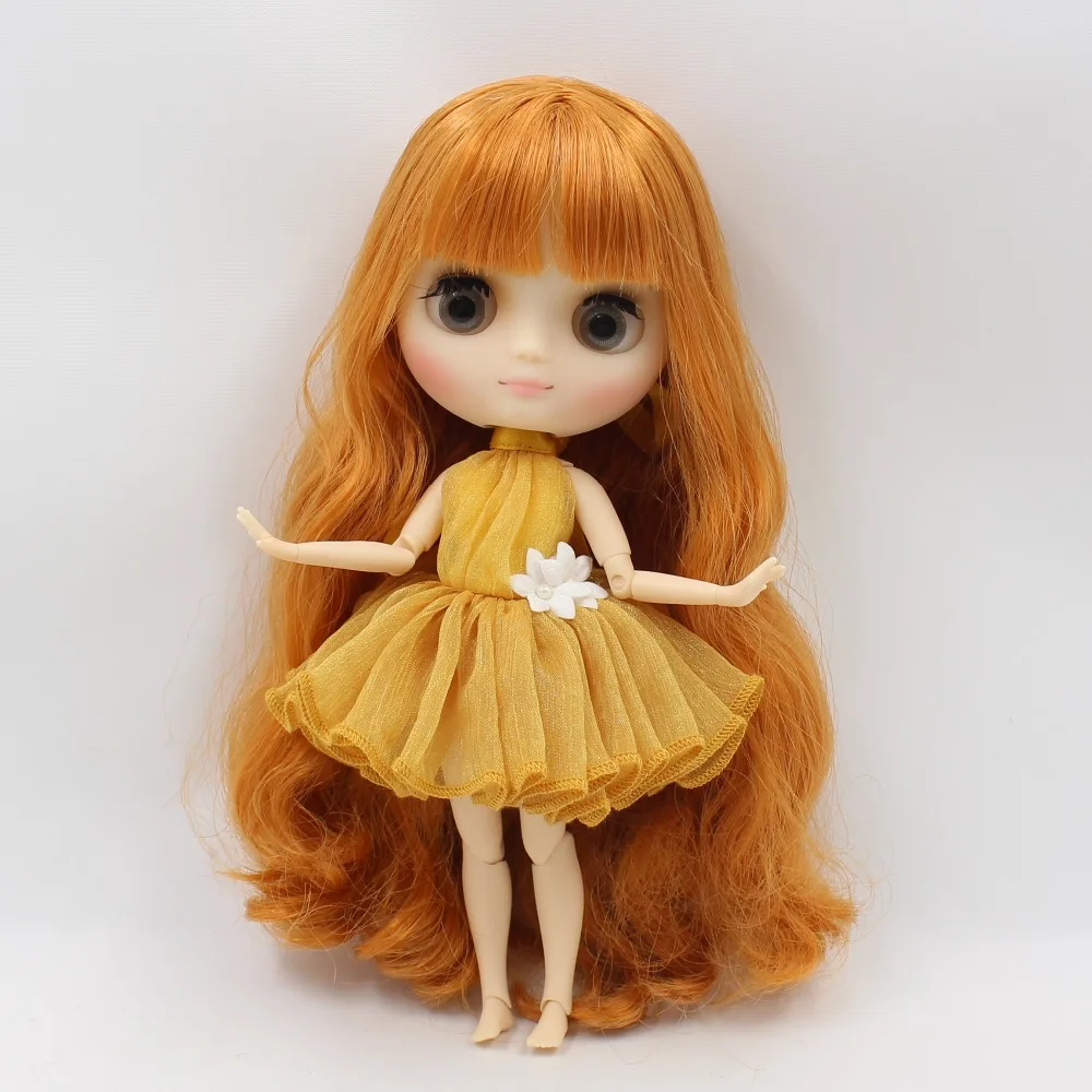 Blyth Middle doll nude matte face grey eyes Joint Body 20CM Long wavy Hair with bangs No. 0145free shipping