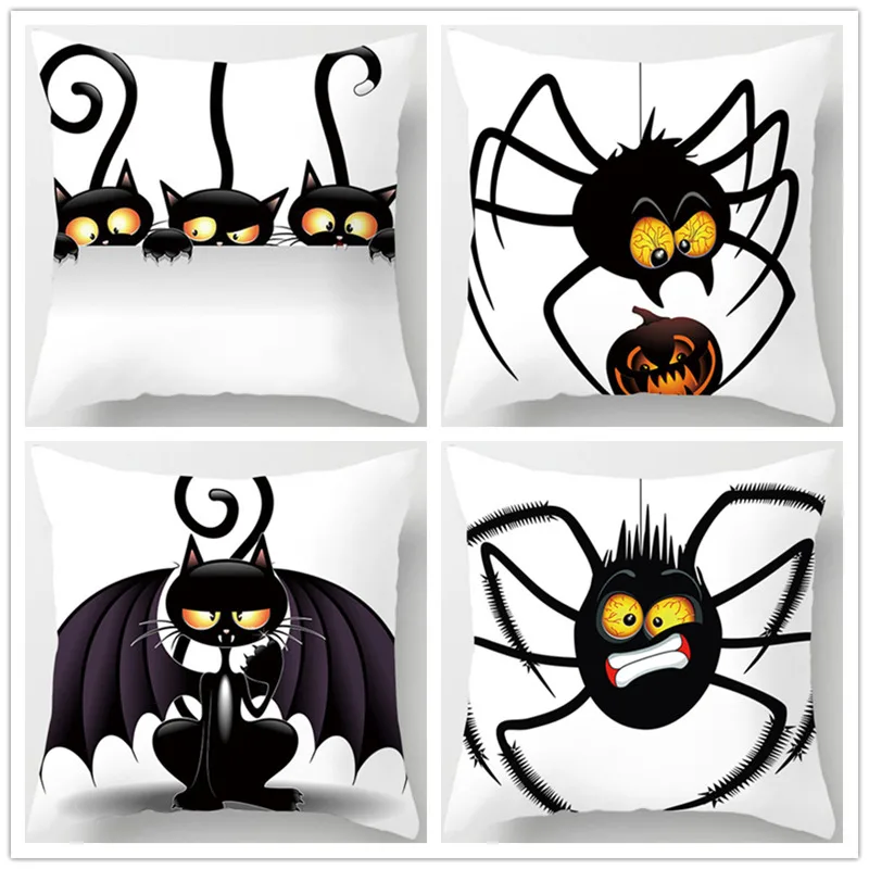 Houspace Cushion Cover Cartoon Cat and Spider Polyester Peach Skin pillow cover sofa bed car room Home Decorative