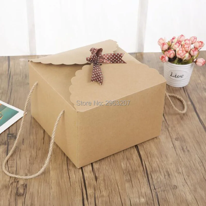 50pcs Kraft Paper Gift Bag Food Candy Nuts Bread Snack Biscuit Fruit Pack Box Retro Square Gift Handle Boxes