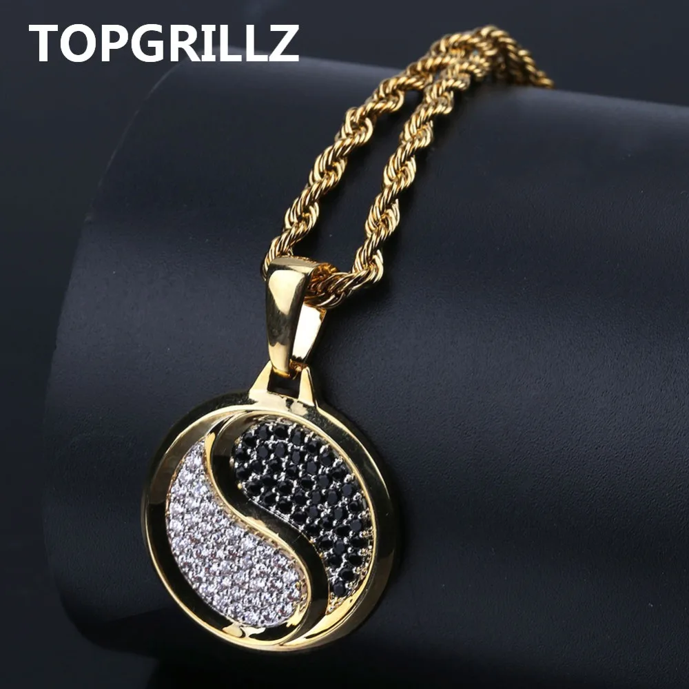 

Ожерелье TOPGRILLZ в стиле хип-хоп, рок, ледяной кулон для Тай Чи, Золотое и серебряное покрытие, микро-циркониевое ожерелье с подвеской для женщин