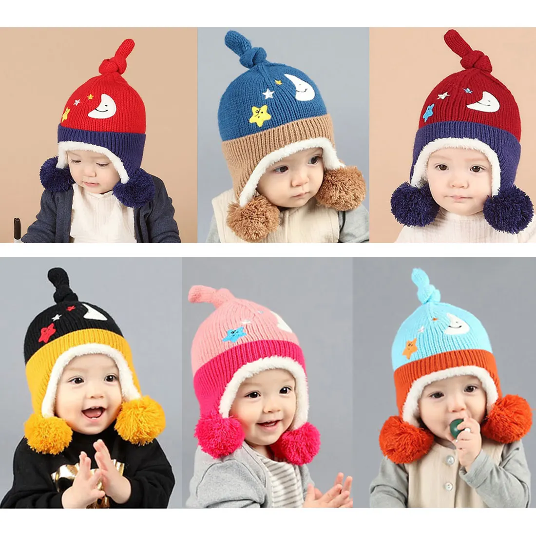 

2019 New Baby Knitted Warm Hats 6 Color With Star Moon Boys Girls Hats Kids Winter Hats Bonnet Enfant Cap For Children Free Size