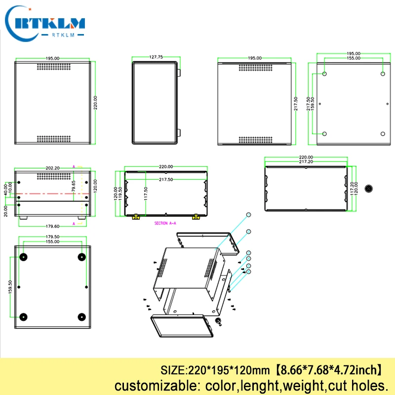 Iron enclosure for electronic project outlet case junction control box industry project instrument box 220*195*120mm desktop BOX