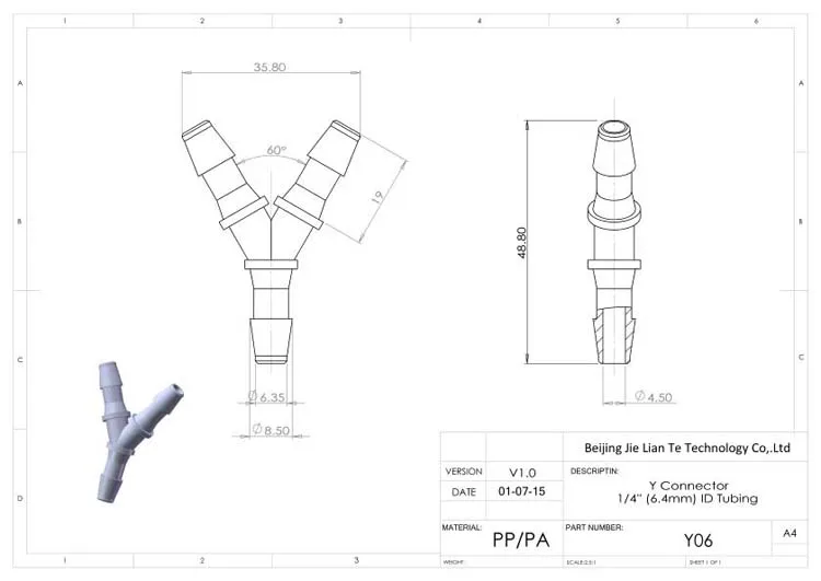 10pk  6.4mm-Barb Mini Y-Shaped Barb Connector