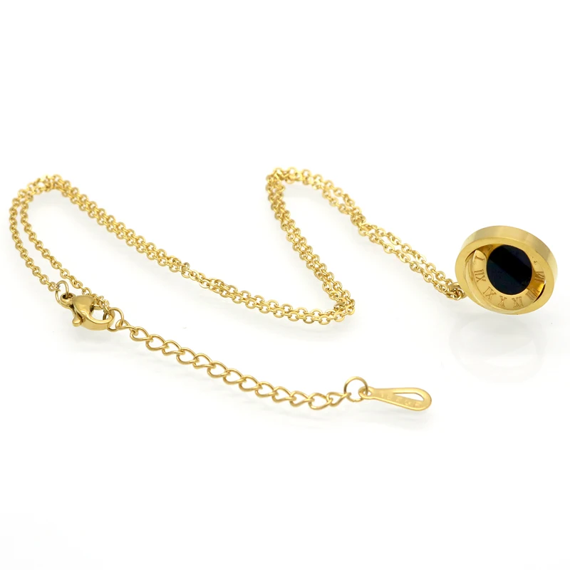 Fashion Spinner Black White Turnable Pendant Necklace For Women Stainless Steel Wedding Female Necklace Wholesale Cool Jewelry