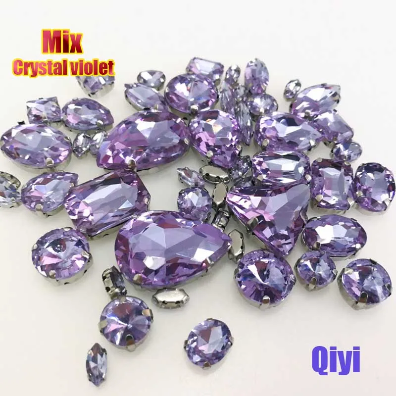 Sell at a loss!mixed shape Crystal violet sew on glass claw rhinestones with silver base diy clothing accessories