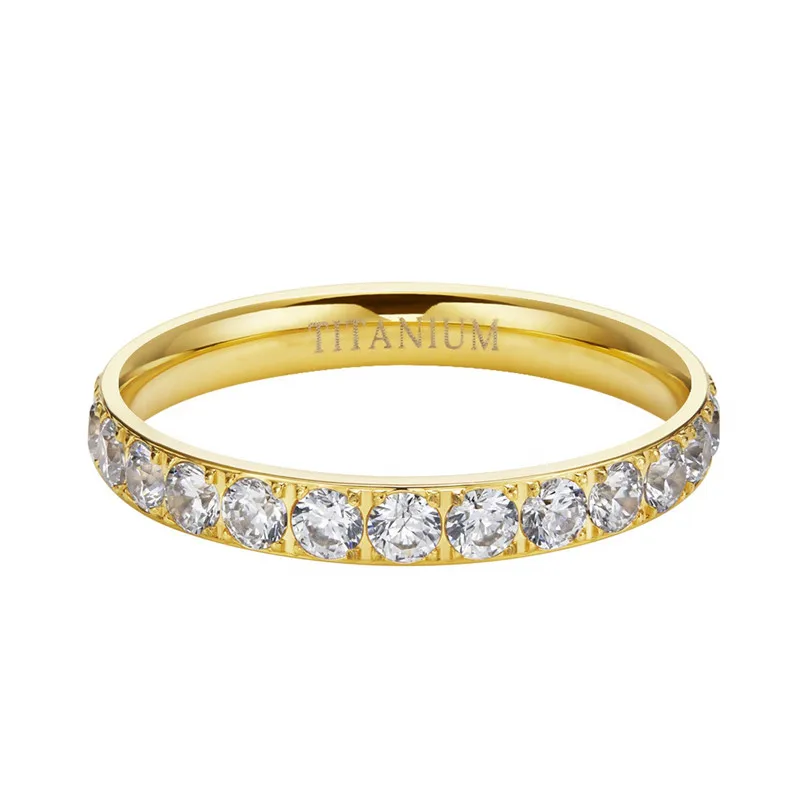 TIGRADE 18K vergoldete Ringe für Frauen, reiner Titan 3mm Ring mit Kubischem Zirkonia, Jubiläums-, Verlobungs- und Ehering, anillos mujer – Detail 6