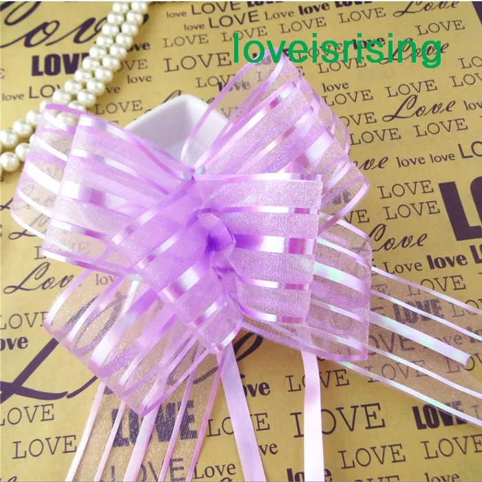 50pcs/lot 5cm Large Size Lavender Color Organza Pull Bows Wedding Favors Decoration Supplies