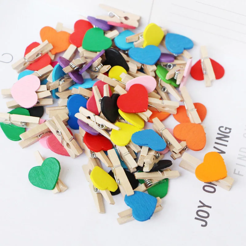 Heart Wood Clothes Pegs Clothespin Clips Office Party Decoration Accessories Photo Hanging Pegs 30x4mm DIY