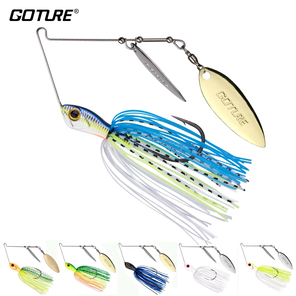 Goture-alta qualidade pesca isca spinnerbait, 20g/24g, metal duplo, lâminas de salgueiro, silicone saia isca spinner com 3/0 # gancho