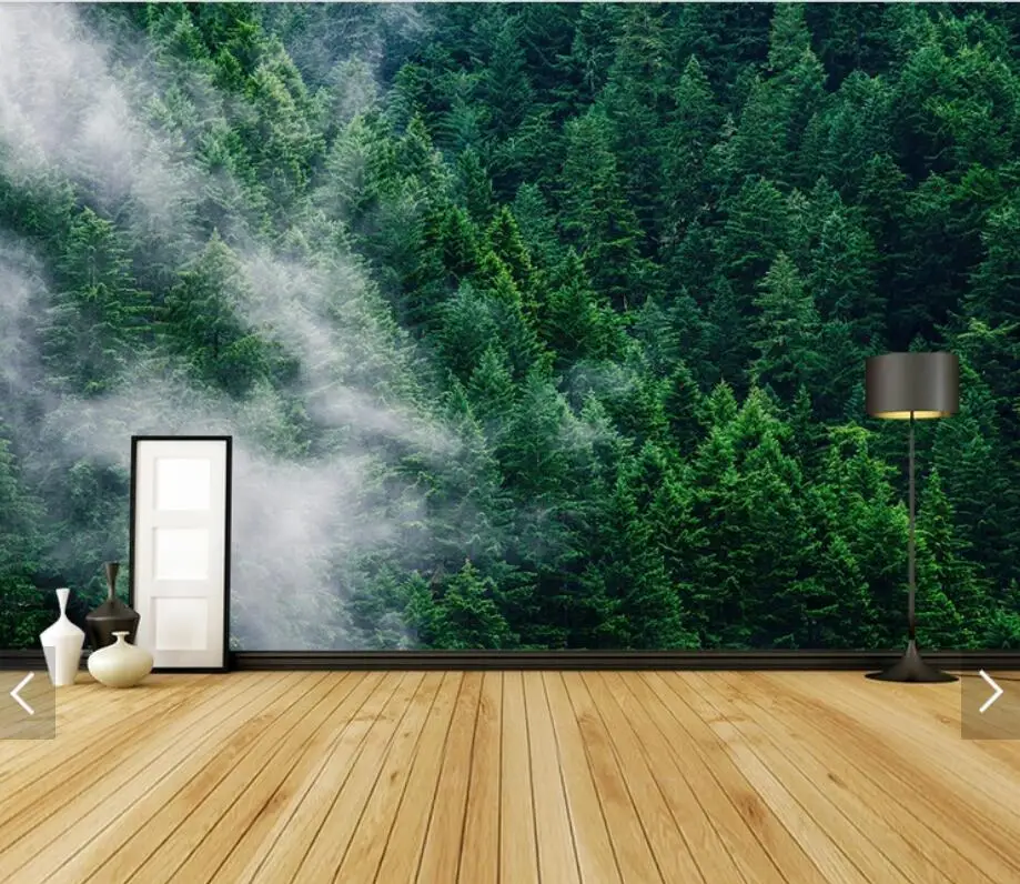 Misty Forest Wall Mural High Mountain paper Scenery  Paper  Art Decor Foggy Green Forests Canvas Papel Pintado 3d