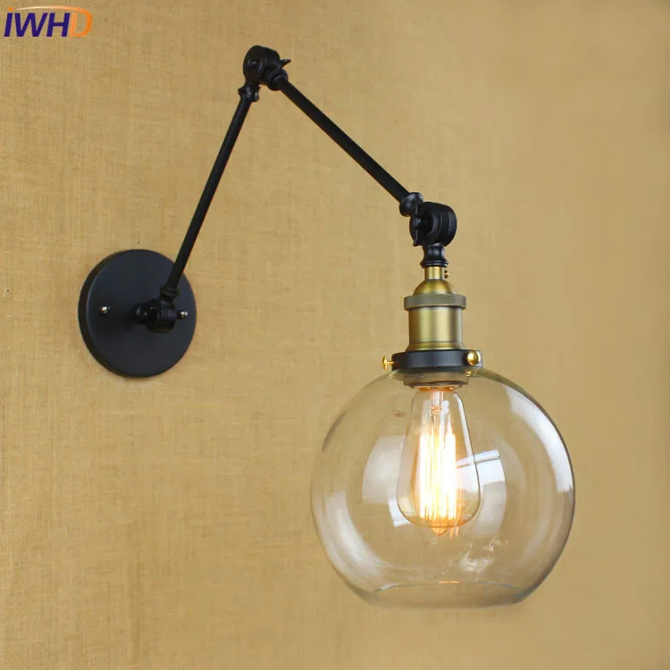 

IWHD Industrial Loft Style Wall Lamp Black Vintage Reteo Glass Iron Sconce Wall Lights For Home Lighting Fixtures Wandlamp LED