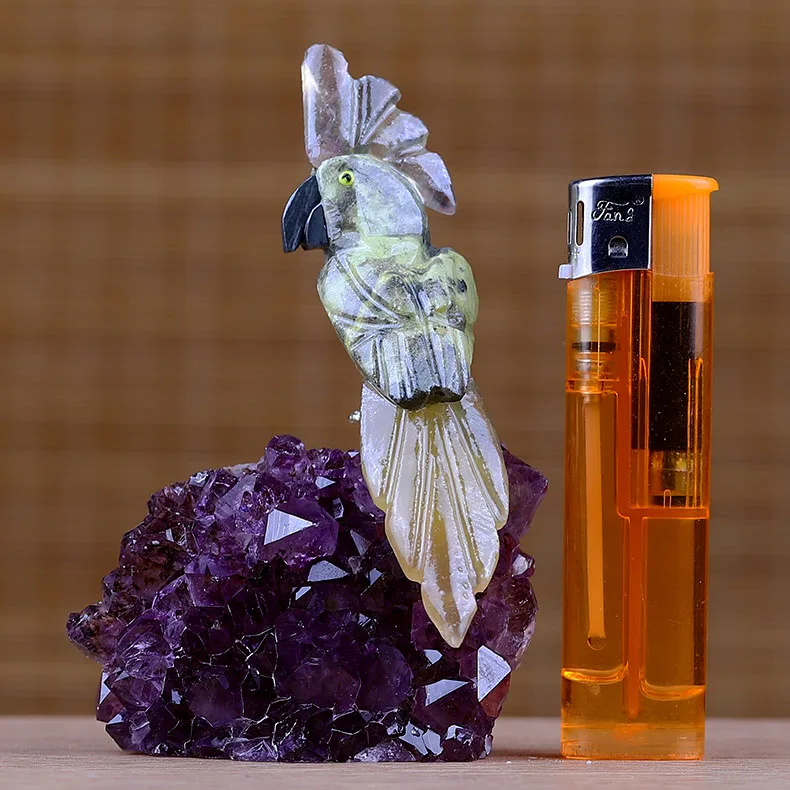 1PCS Genuine natural stone carving parrot birds home office living room crystal decorative gifts - Image 3
