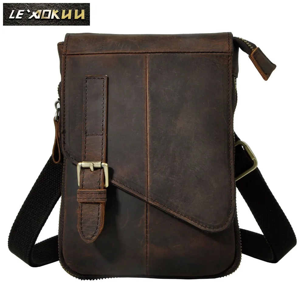 Real Leather Multifunction men Casual Fashion Small Messenger One Shoulder Crossbody Bag Design Waist Belt Bag Phone Pack 611-6