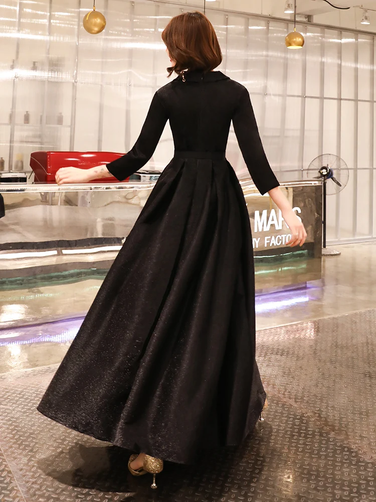 Wei yin – Robe De soirée longue noire, col en V, manches longues, tenue de soirée formelle, W1537, 2023