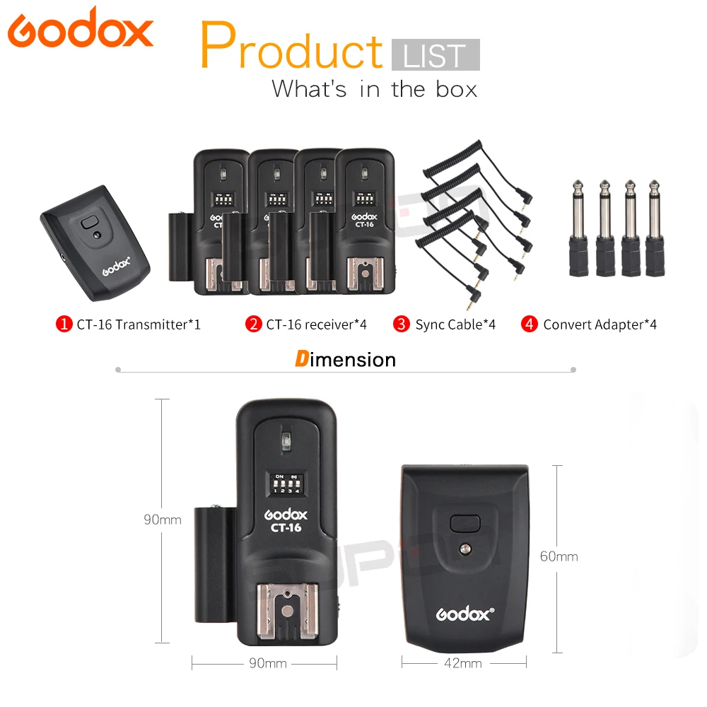 Godox CT-16 16 Channels Wireless Video Flash Trigger Transmitter + Receiver Set for Canon Nikon Pentax Studio Flash