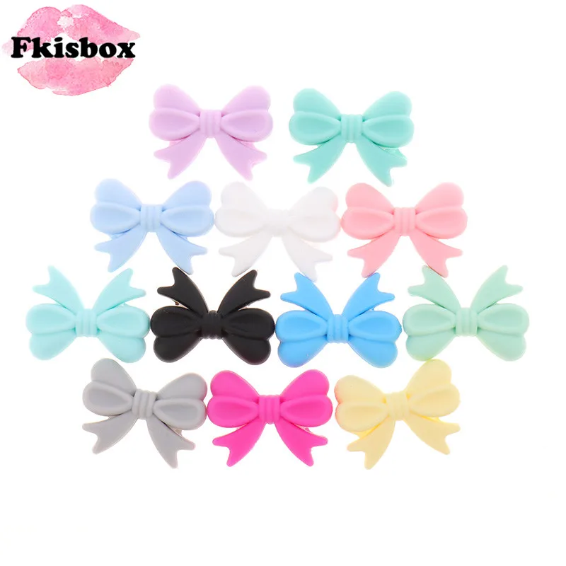 

Fkisbox20pcs Food Grade Silicone Beads Bowknot Teething Teether Accessories DIY Teething Necklace For Mom Mordedor Silicona Bebe