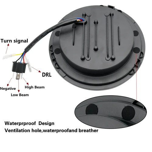 Imagen 2 del producto Faro de 7 pulgadas para motocicleta, señal de giro DRL redonda de 7 pulgadas, Halo LED Headlam