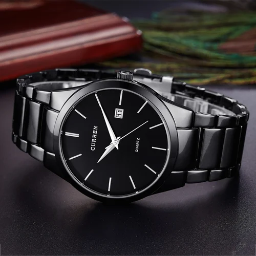 Imagen 2 del producto Reloj Curren negro de lujo para hombres de negocios de la mejor marca, relojes de pulsera informales con calendario de acero completo, relojes de cuarzo, reloj masculino