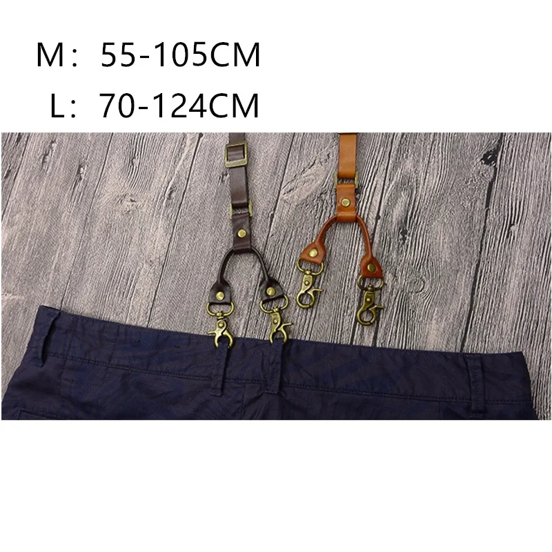 Phong Cách Anh Quốc Móc Nam Treo Áo Vintage Điều Chỉnh Unisex Da Thật Chính Hãng Da Suspender Đồng Dây Đeo Vai Quần Treo Áo Nam