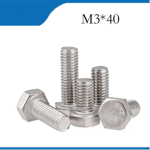 20pcs M3 40mm M3*40mm 304 Stainless Steel SS DIN933 Full Thread HEX Hexagon Head Screw m3 screws