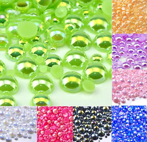 

Round Pearly 1000pcs Green AB Size from 2-10mm Craft ABS Resin Flatback Half Round Pearl Flatback Scrapbook Beads Jewelry DIY