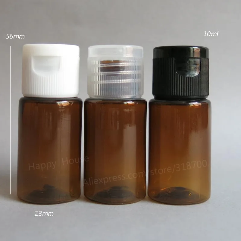 100 x 10ml Portable Outdoor Travel set of  Flip Top Cap of Mini  Empty Plastic Lotion Bottle 10cc Amber Cosmetic Container