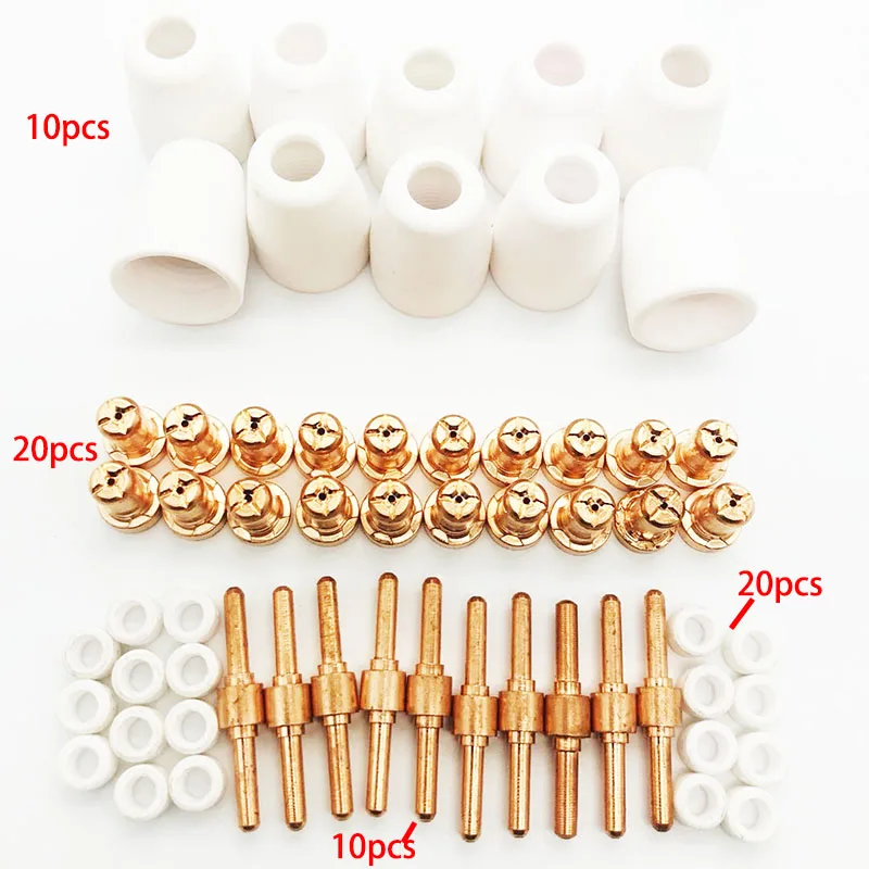 

60Pcs/Set Ceramic + Metal Air Plasma Cutting Cutter Consumables Extended TIP Nozzles Electrode For PT31 LG40 Torch CUT-50D