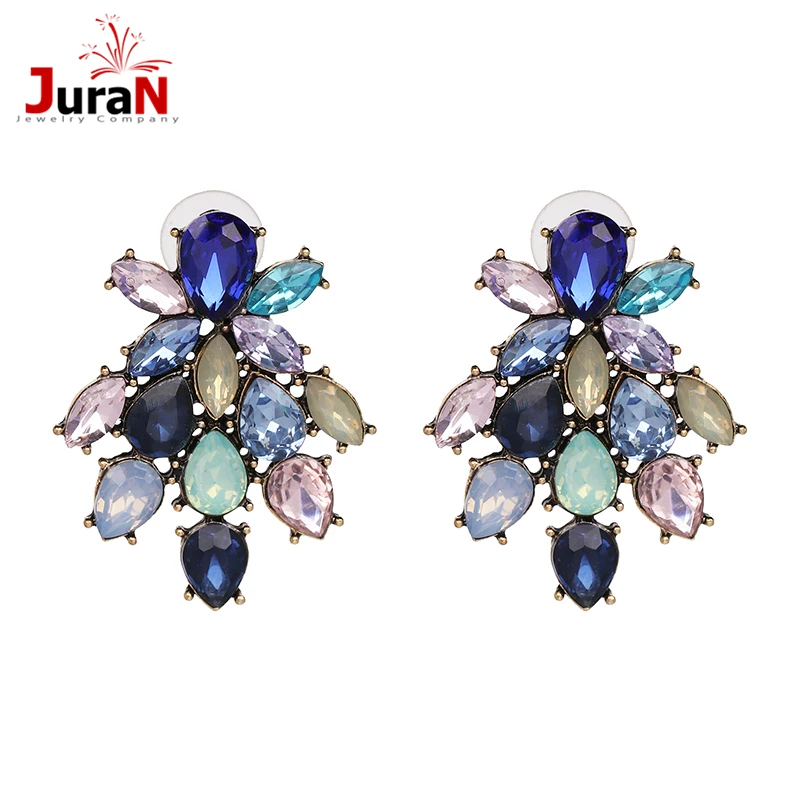 JURAN Fashion Crystal Stud Earrings for Women Chic Jewelry Trendy Rhinestone Statement Earrings Friend Gift Brincos