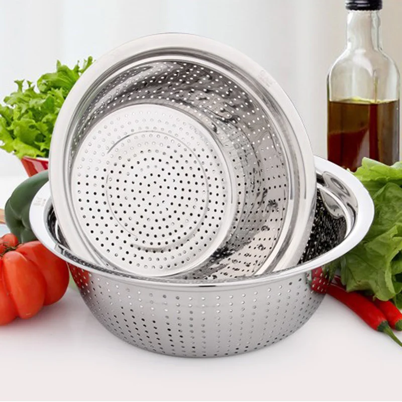 20pcs/lot High-quality 304 Stainless steel rice sieve wash food pots meters basin boulimia fruit and vegetable bowl