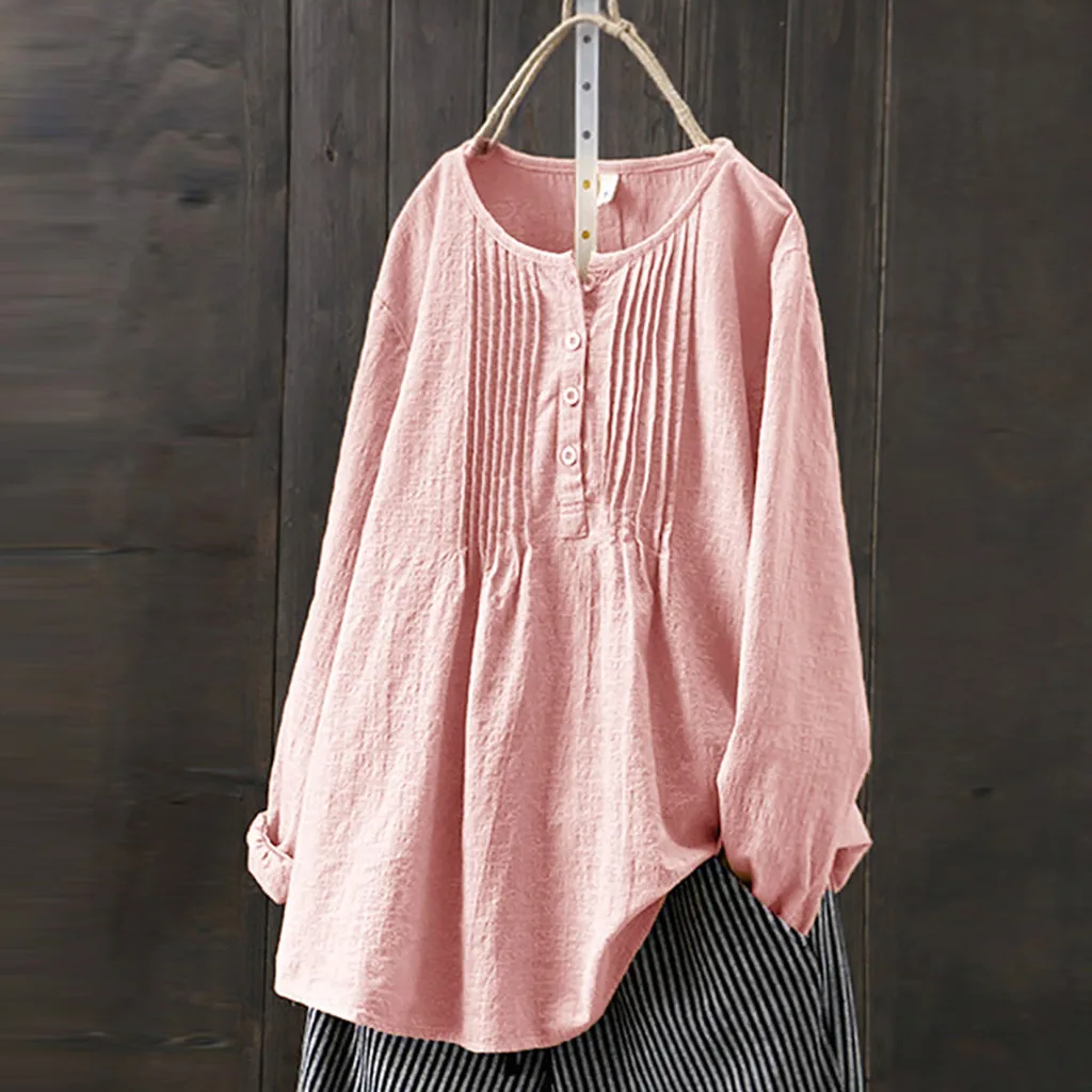 Linen blouse spring women tops long sleeve button shirts soild color loose top and blouse women clothes