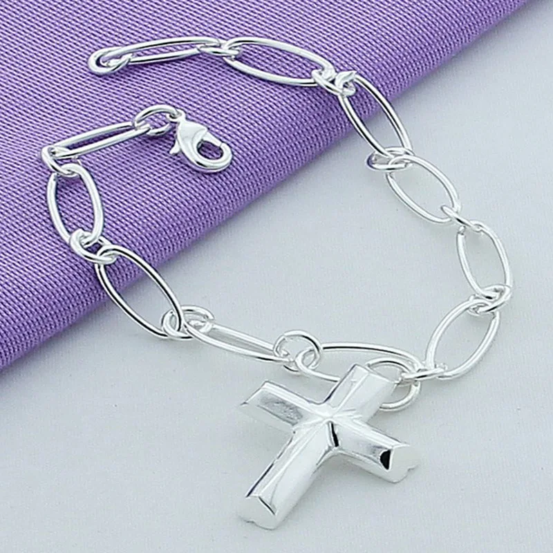 925 Silver Cross Bracelets For Men Women Fashion Silver Jewelry Gifts