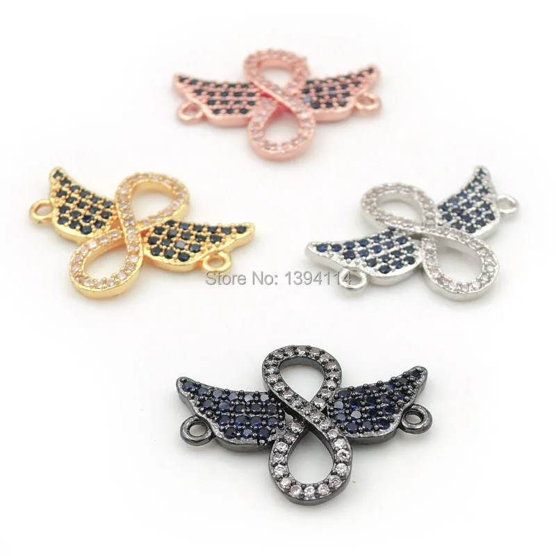 

22*17*2mm Micro Pave Blue CZ Eight Connector With 2 Wings Fit For Women As DIY Bracelets Accessory