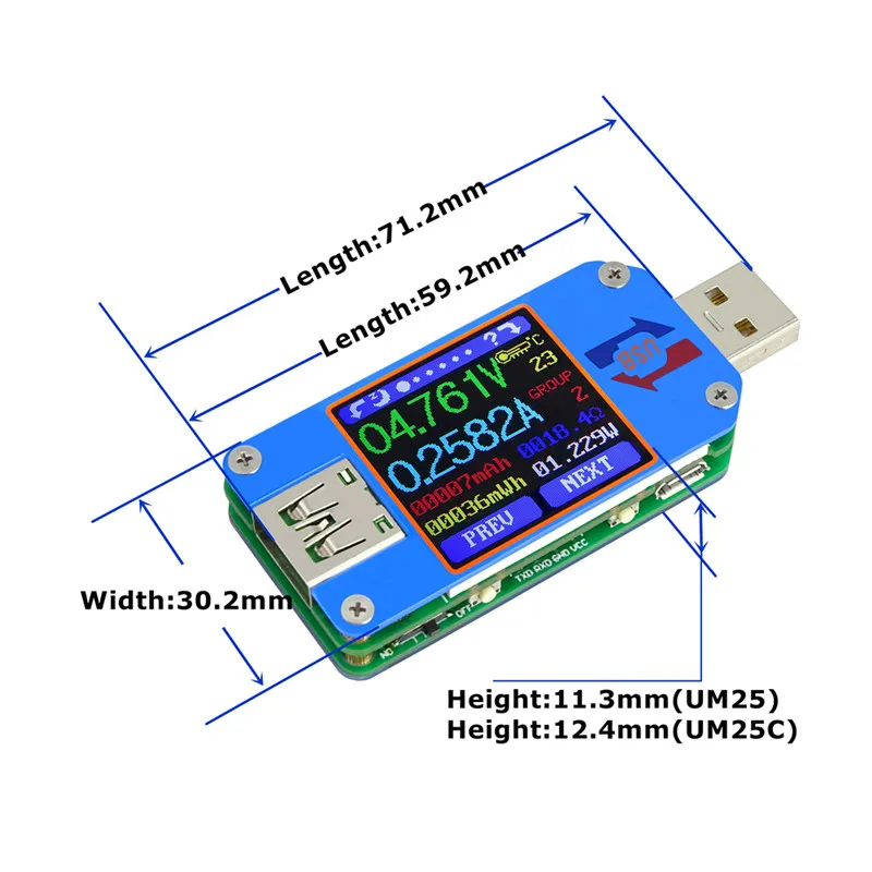 Voltmetro di tipo C amperometro UM25/25C UM24/24C UM34/34C Display LCD a colori DC Volt caricatore rapido amp amperometro Power Bank Detector