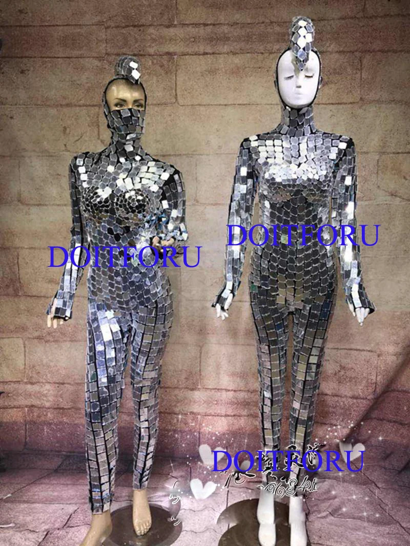 Women Mirror Clothing Event Party Supplies  Robot Suit Dazzling Costume Reflective Stage show Performance Clothes