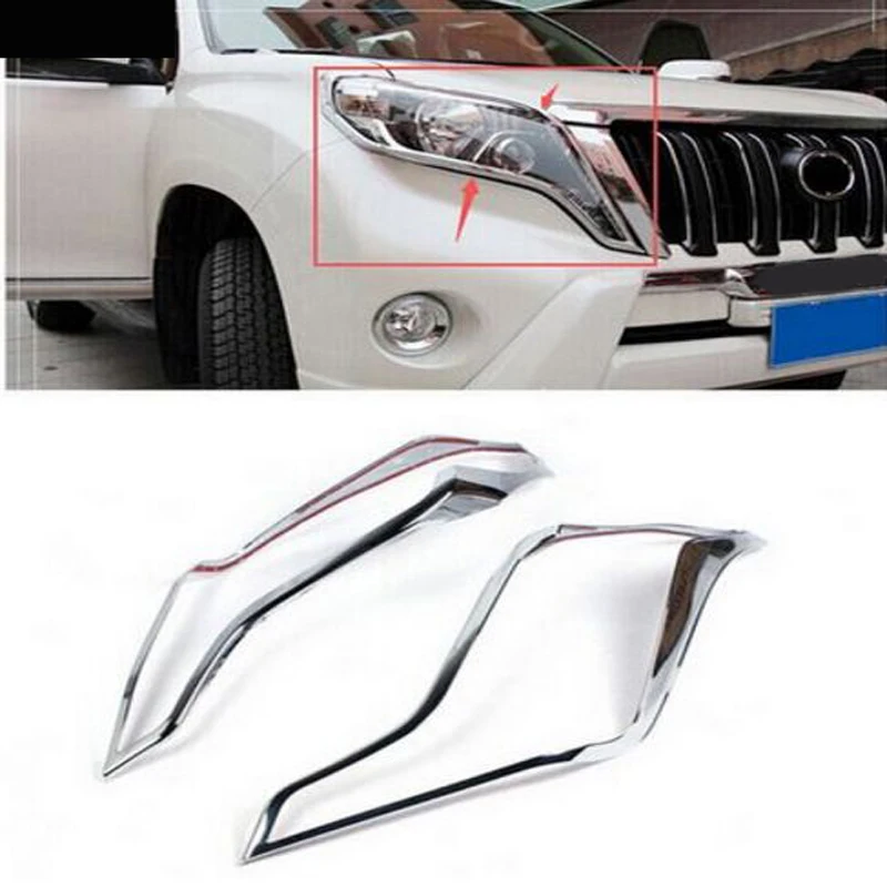 

For Toyota Land Cruiser Prado FJ150 FJ 150 2014 2015 ABS Chrome Plated Head Light Cover Precut Overlays 2pcs/set