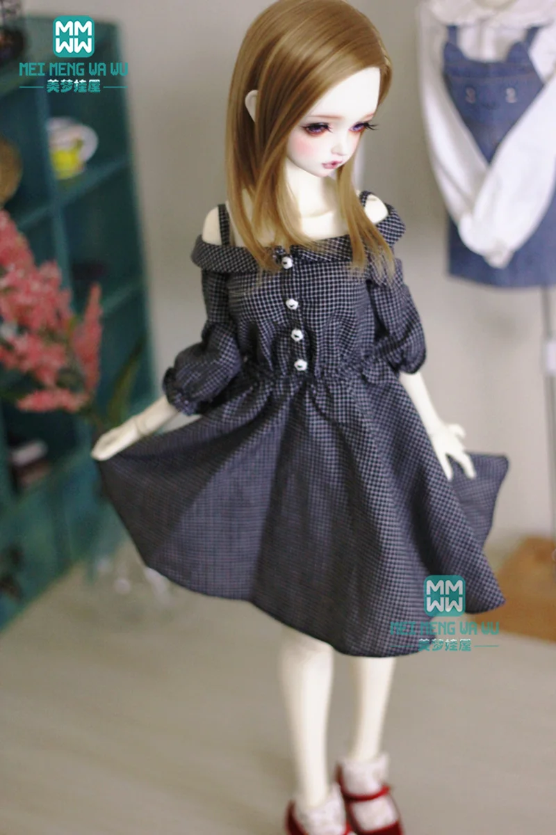 여아용 패션 코튼 블랙 격자 무늬 드레스, 60cm 1/3 bjd 인형 의류 속옷