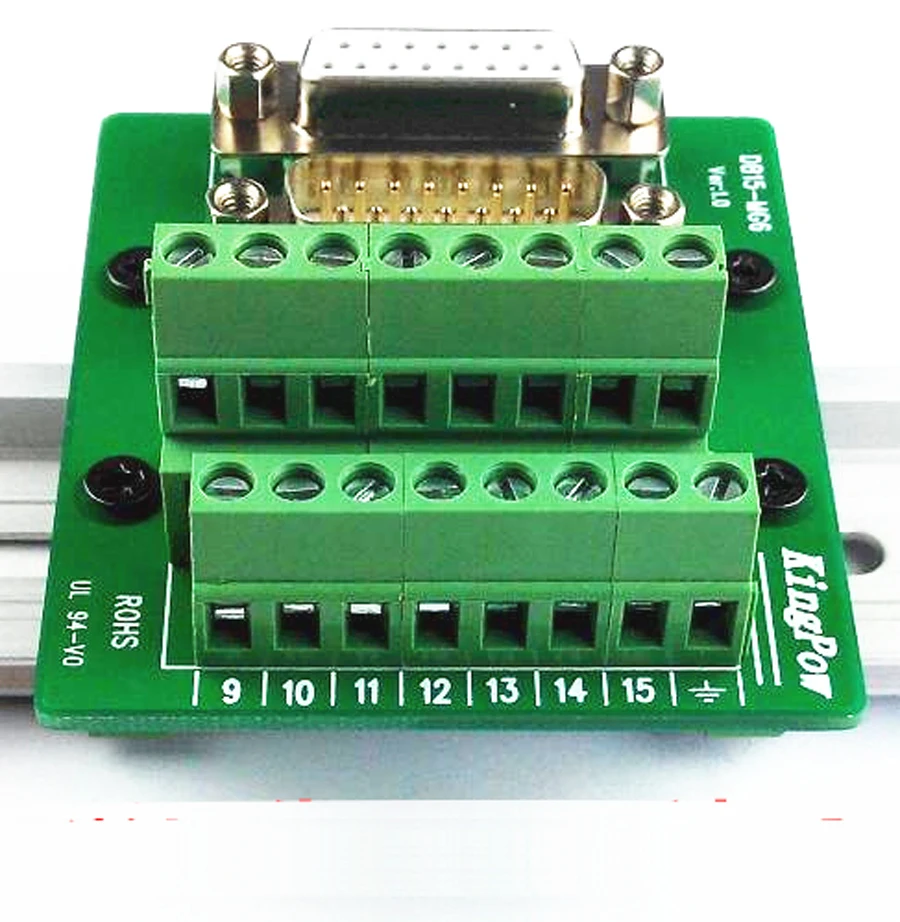 DB15 D Sub 15 Pin Terminal Block Breakout Board  DIN Rail Type Dual Function