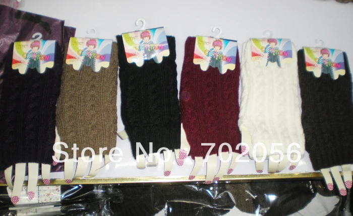 NEW ARRIVAL winter solid Knitted Fingerless Gloves Arm Warmers 24pairs/lot mixed colors #3422