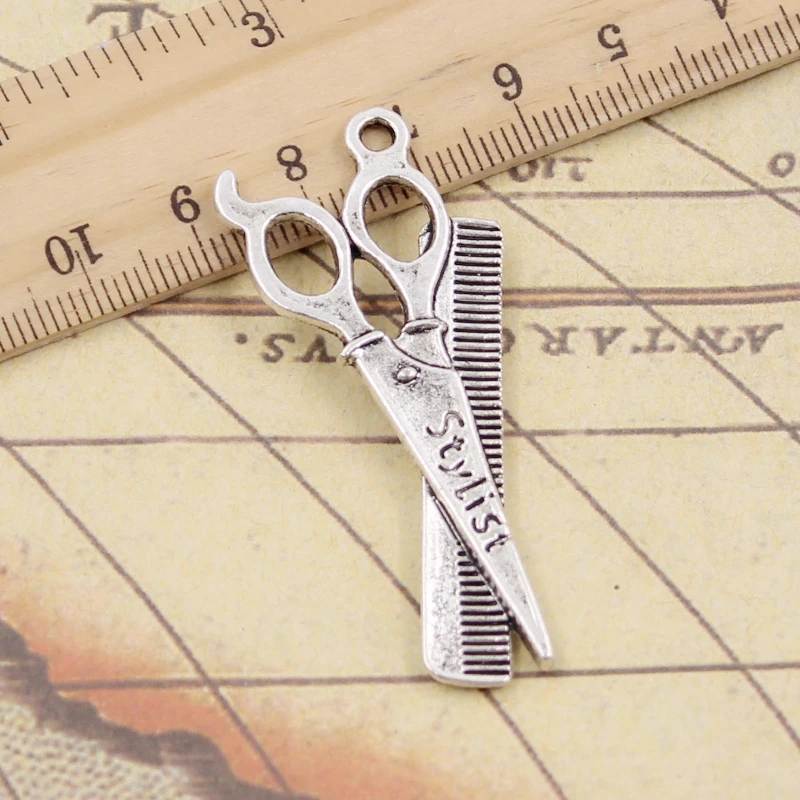 10pcs Charms Barber Scissor Comb Stylist 24x53mm Tibetan Bronze Gold Silver Color Pendants Antique Jewelry DIY Handmade Making