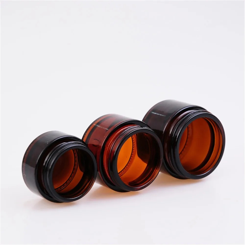 5pcs/lot 5/10/20/30/50/100g Brown Glass Bottle Eye Cream Glass Container Cosmetic Jar Make Up Pot with black Cap Wholesale